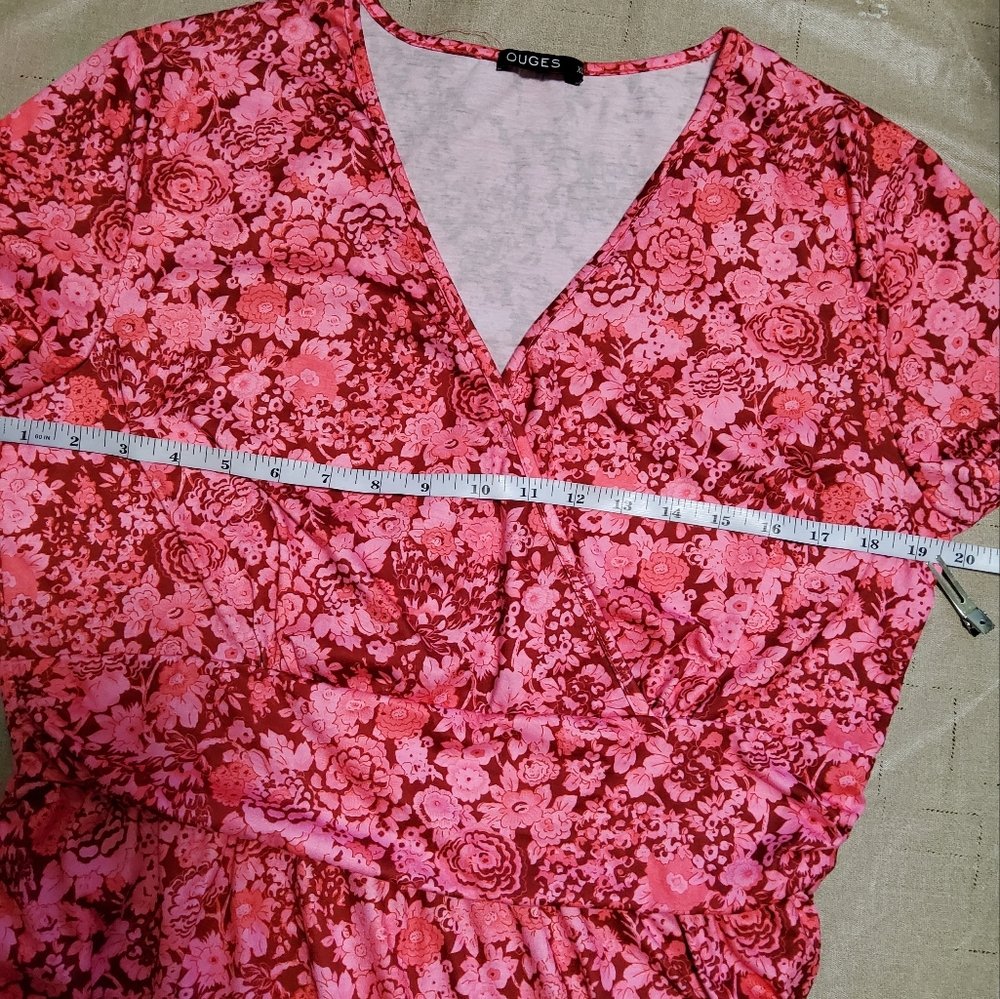 Ouges Stretch Pink/Burgundy/Orange Floral Surplic… - image 5